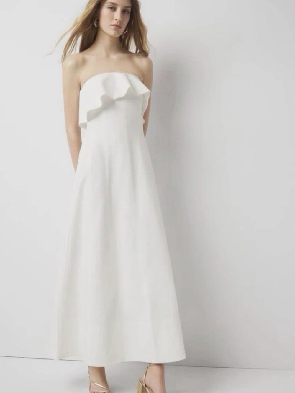 White House Black Market Linen-Blend Strapless Maxi Dress ( Regular)